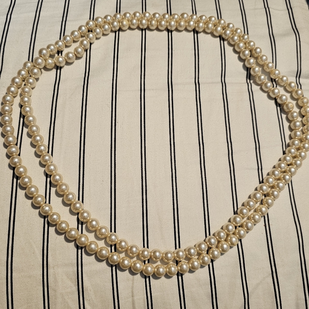 Necklace Faux Pearl Long Strand Adjustable Layering Vintage Costume Jewelry